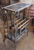 Eastern bamboo and lacquered magazine rack, and side table, decorated with goldfish and flowers