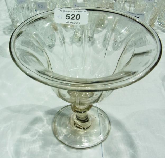 Antique flared shaped glass bowl, on pedestal base