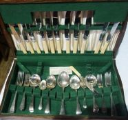 A part canteen of silverplate cutlery to include:- six dinner knives, forks, tablespoons, soup