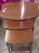 Early twentieth century mahogany inlaid nest of three tables, 41cm wide