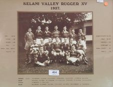 A team photograph of the Kelami Valley Rugger 15, 1937 together with three further black and white