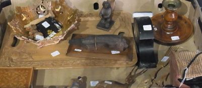 A small collection of various items to include:- timber from HMS Victory, oak dwarf candlestick,