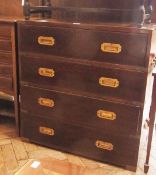 Reproduction campaign secretaire chest, the top drawer fitted with pigeon holes and small drawers,