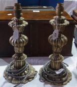 Pair gilt wood table lamps, with lobed pyriform columns, 33cm high, (2)