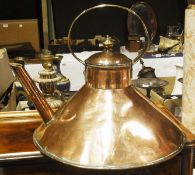 19th century copper kettle with brass handle, cover, on a spreading base