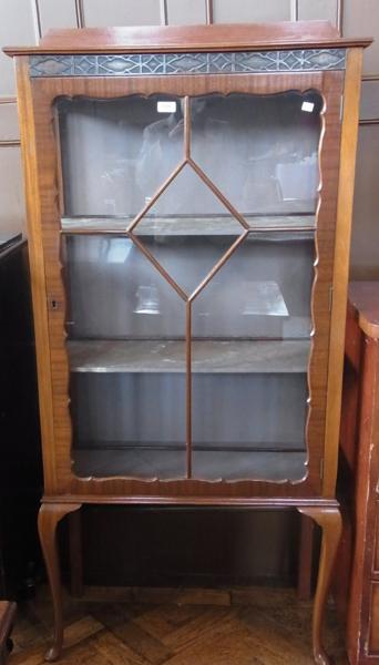 20th century Chippendale style walnut display cabinet, with blind fretwork frieze, glass panel