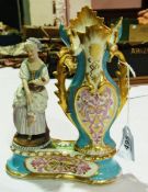 Nineteenth century continental spill vase, with lady figure reading (af)