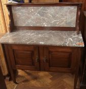 Late Victorian marble top washstand and marble splashback, with two fielded panelled cupboard