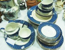Ridgway part tea and dinner service, blue border with gilt highlighting