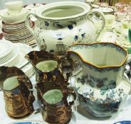 Masons ironstone jug, decorated with pagodas, large Indus two-handled jardiniere and three