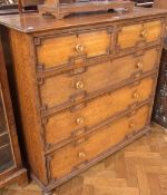 Twentieth century oak chest of two short and three long graduated drawers, with moulded fronts and