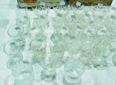 Collection of cut glass wines, glasses etc.