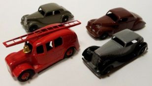 Dinky streamlined fire engine, with tinplate baseplate, red tinplate ladder, bell, black tyres,