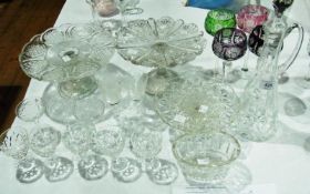 Cut glass decanter, liqueur glasses, coloured wines and other cut glass, (20)