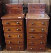 Pair Victorian mahogany pedestals, with trinket drawers above and five short drawers, 43cm wide