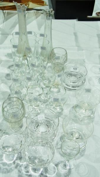 Pair moulded glass spill vases, and collection of sundry drinking glasses, bowls etc.