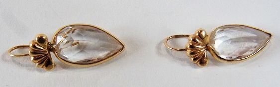 Pair gold and white stone drop earrings