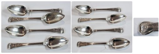 Set of eight George IV Irish silver tablespoons, hourglass pattern, crested, Dublin 1823, maker