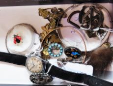 Butterfly wing brooch, enamelled foliate necklace, Mulco mid-twentieth century watch and other