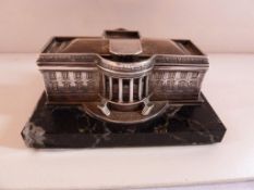 Silver model of The White House, raised on a marble plinth, London 1970, length 9cms