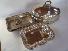 Silver plated meat dish cover and assorted tureens