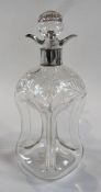 Cut glass decanter of waisted form, with silver quatrefoil pourer and collar with stopper, Sheffield