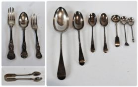 A Victorian silver 'Old English' pattern tablespoon, shell pattern dinner fork, similar pattern