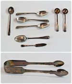 Set of four Georgian silver Old English pattern teaspoons, London 1831, a pair of salt spoons, 1831,