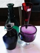 Georgian green glass decanter, 25cm high, Wedgwood silver jubilee hand cut amethyst goblet,