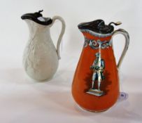 Josiah Wedgwood 1730-1795 jug, showing a gentleman of that period on an orange ground, with pewter