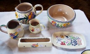 Quantity Poole pottery, including:- three jugs, bowl, dish and an rectangular flower vase