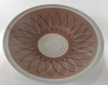 1950s studio pottery dish, designed by Alfie Read, shallow circular form, chevron decoration, 33cm