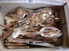 Assorted silverplate flatware including:- spoons, knives, sugar sifter (1 box)