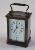 Brass carriage clock with alarm dial, 14.5cm