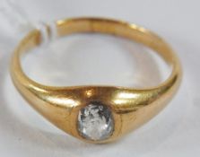 Victorian gold-coloured and metal and solitaire diamond ring, set rounded oblong facet-cut stone and