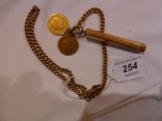 9ct gold watchchain, curblink pattern, 40cm long, the 9ct gold pendant pencil holder, hexagonal, and