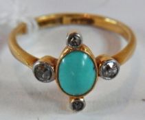 Gold, turquoise and diamond ring