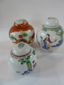 Two Chinese porcelain ginger jars with covers, graduated, figure decorated in garden, and another