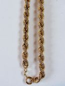 9ct gold rope pattern chain necklace, 9.1 grams approximately