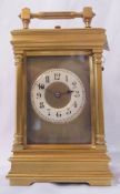 Late 19th century French gilded brass carriage clock with half hour repeater strike on movement,