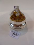 A cut glass powder puff holder with porcelain figure cover, the silver collar with London