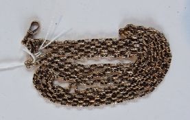 Victorian gold coloured metal guard chain, double entwined circular link, 26.5 grams approx