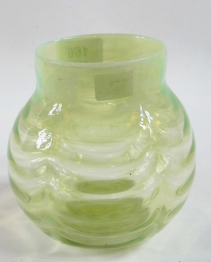 20th century iridescent glass vase, globular shape, 18cm high