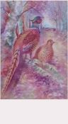 A Royal Worcester porcelain plaque, painted by D Peplow, depicting a pair of pheasants in a woodland