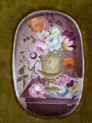 A handpainted floral plaque, possibly Welsh,  framed