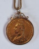 Victorian Â£2 coin pendant, 1887, and a 9ct gold chain