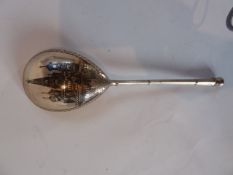 Russian silver spoon, the reverse of the bowl decorated with a Greek orthodox church in niello,