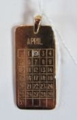 9ct gold and diamond calendar pendant for the month of April, set single stone,  6g approx.