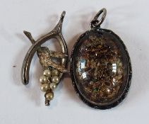 Silver and multi-hardstone pendant and a wishbone pendant (2)
