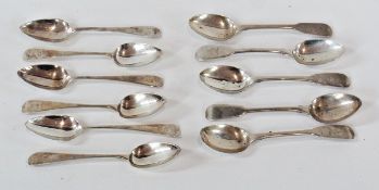 Georgian silver set of six 'Old English' pattern teaspoons, London 1789, together with five silver